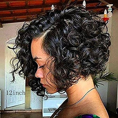 Shy Hair 150% Density Short Curly Bob Wig Lace Front Human Hair Wigs With Baby Hair Brazilian Virgin Hair Loose Wave Wigs For Black Women Bleached Knots (10 Inch Lace Front Wig, Medium Cap)