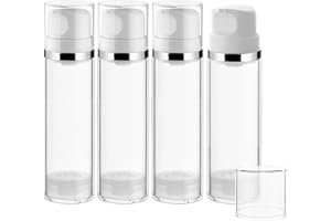 MIRRLINE 4 Pcs 150ml/5oz Airless Pump Jar Refillable Vacuum Pump Dispenser Bottles Travel Cosmetic Containers for Lotion Essence Shampoo Toiletries
