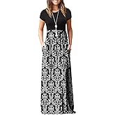 GRECERELLE Women Summer Casual Maxi Long Dress Short Sleeve Crew Neck with Pockets, Size S-3XL