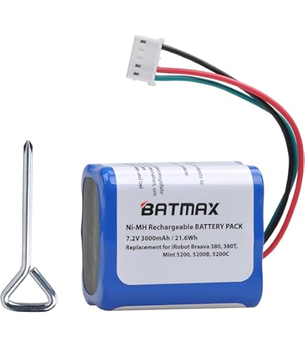 BAKTH 2200mAh 7.2V NiMH Batterie capacité réelle pour I Robot Braava 380, Braava 380T, Braava
