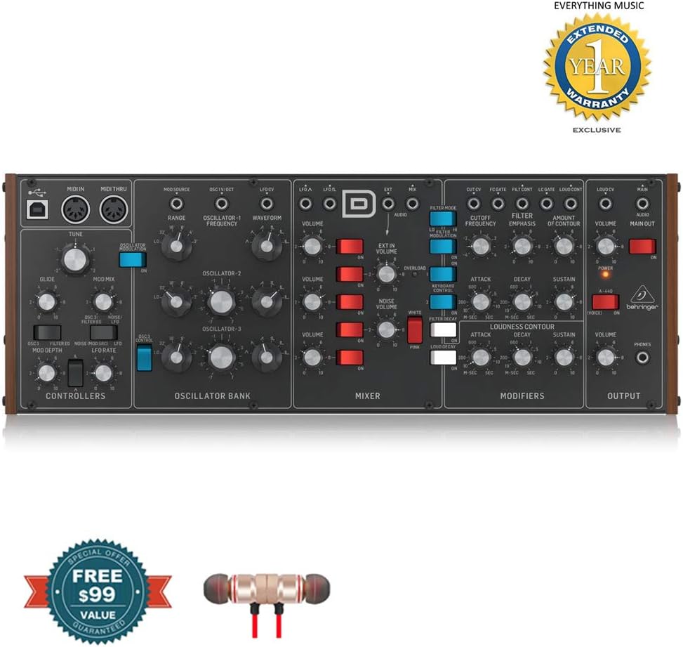 BEHRINGER Synthesizer MODELD includes Free Wireless Earbuds - Stereo Bluetooth In-ear and 1 Year Everything Music Extended Warranty