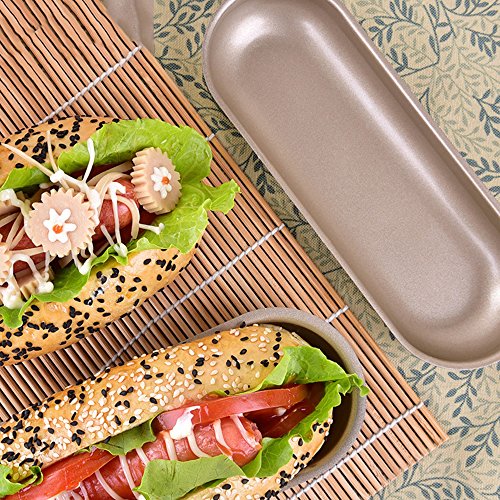 2 Pack Hot Dog Bun Pan Non-stick Carbon Steel Hotdog-shaped Cake Pan, FDA Approved for Oven Baking-7.6×2.9 Inch