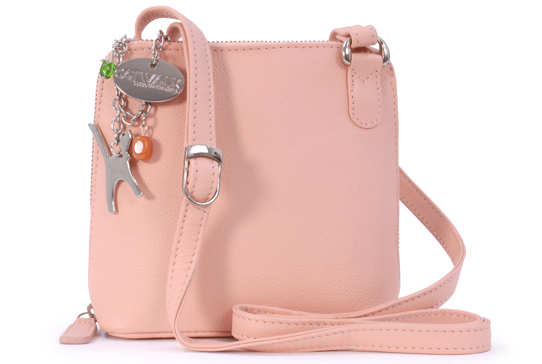 Catwalk Collection Handbags - Small Leather Crossbody Bag For Women - Mini Shoulder Bag - Long Adjustable Strap - Lena - Pink