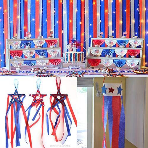Supla 12 Pack Patriotic Crepe Paper Streamers Party Streamers Backdrop Red Blue White Crepe Paper Rolls for American 4th of July Crafts Patriotic Memorial Day Decorations Photo Booth Backdrop - Thumbnail 2