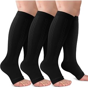 CTHH Toeless Compression Socks for Women & Men Open Toe Knee High Stocking | 3 Pack 20-30 mmHg Graduated Compression Socks Be