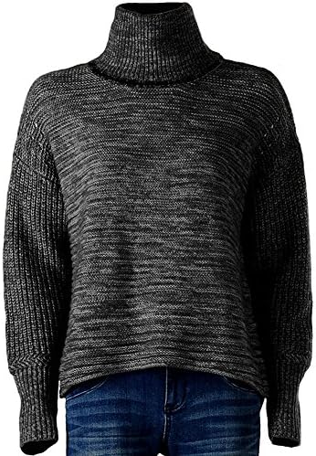Simply Vera Vera Wang Textured Lurex Turtleneck Sweater, Ladies', Pure Night Black &amp; Gray (X-LARGE)