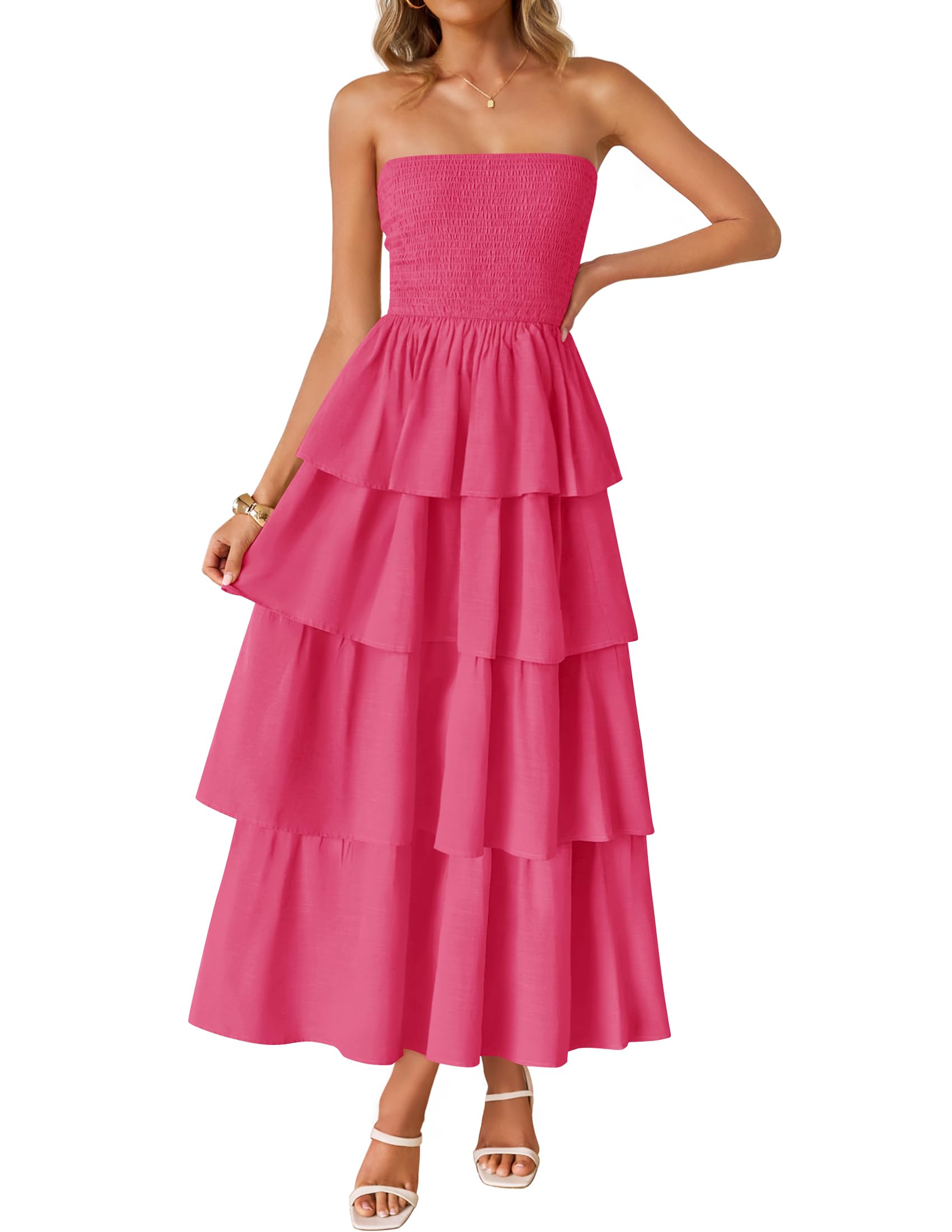 ZESICA Women‘s Summer Boho Strapless Maxi Dress