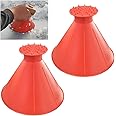KITUREK 2PCS Magical Ice Scrapers for Car, 2 in 1 Round Snow Scraper for Car, Cone Windshield Ice Scraper with Funnel, Winter Car Snow Removal Accessories for Car, Bus, Truck, SUV (Red)
