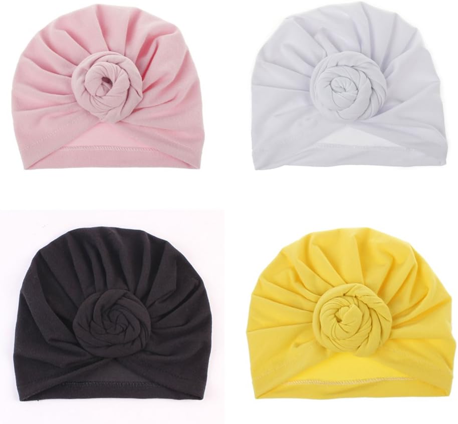 CaJaCa Newborn Baby Toddler Cotton Hat Baby Girl Knotted Hat Cute Donut Soft Turban Bow Cap Set