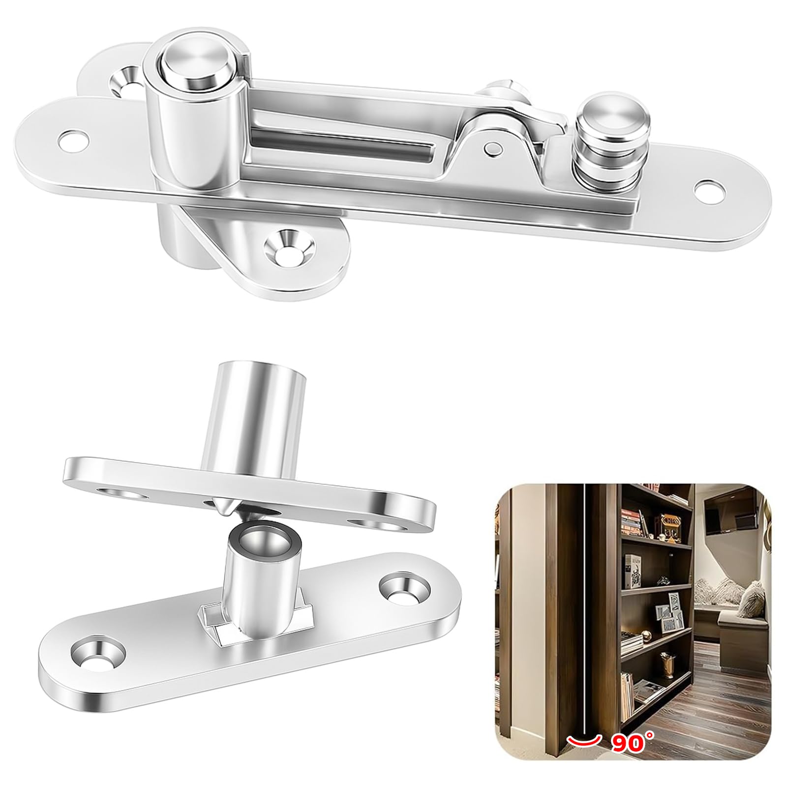 TamBee Door Pivot Hinge Heavy Duty Detent Hidden Bookcase Hinges Secret Door Hinges Stainless Steel Invisible Door Hinge Hardware with Hold Open, 330lbs Heavy Load — image 1