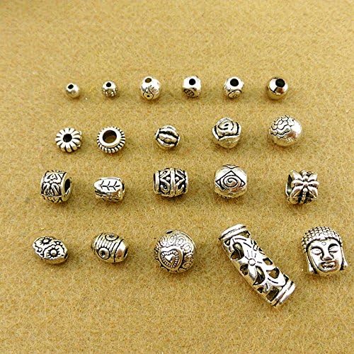 Aimell 21 Pcs Mix Tibetan Silver Spacer Beads Set Dreadlock Dread Beads Charm Jewelry Bracelet Pendant