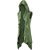 Runcati Mens Hooded Cardigan Sleeveless Ruffle Shawl Collar Open Front Knit Drape Robe