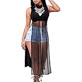 Women Asymmetric Crop Tops Shirts Mesh High Neck Sleeveless Club Tanks Blouses