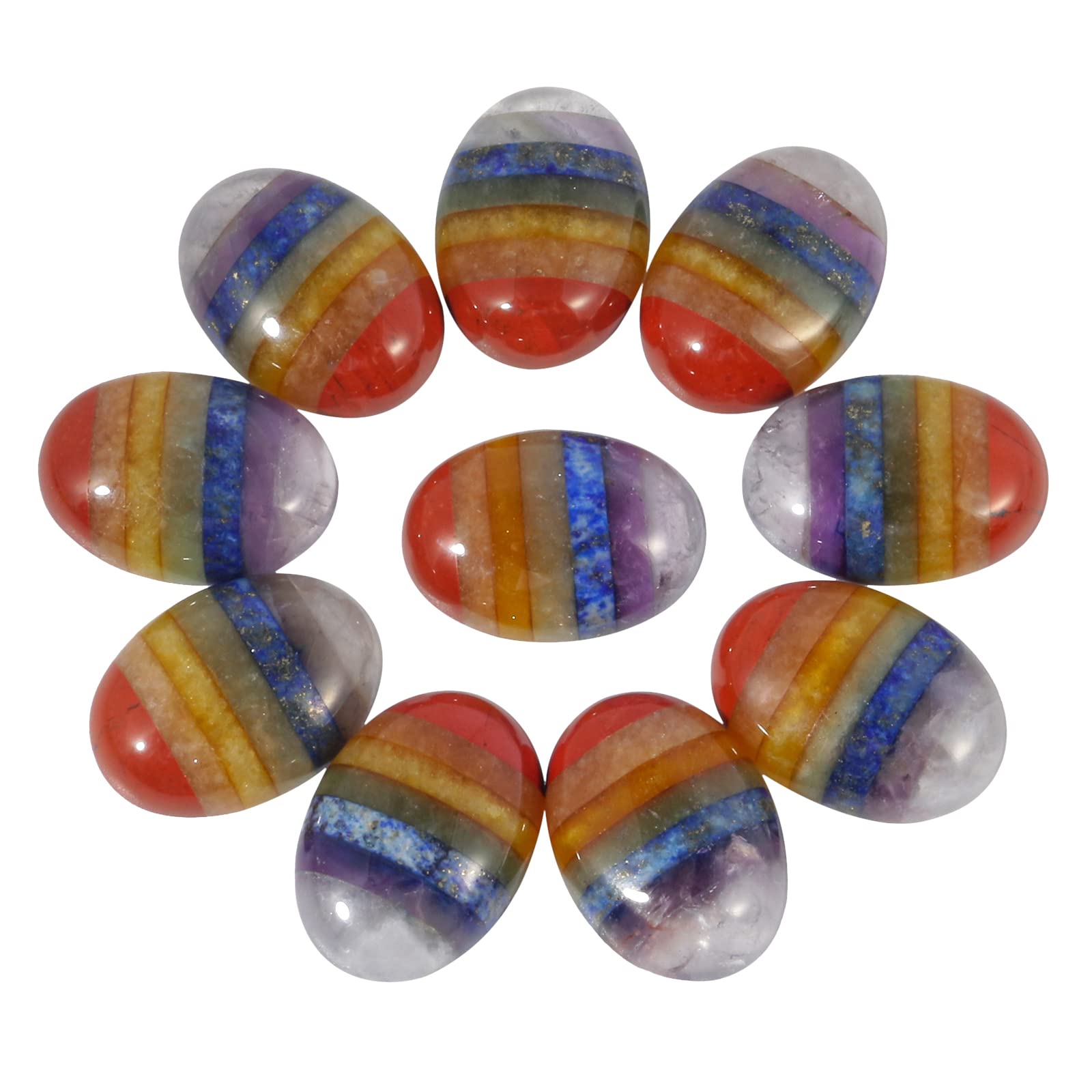 Lovionus89 18x13mm Oval Cabochons Flatback Crystal Stone Gemstones Beads for Jewelry Making DIY Pack of 10, 7 Chakra