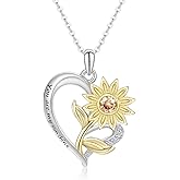 Sunflower Heart Necklaces for Women Two Tone You Are My Sunshine Necklace for Women Her Anniversary Jewelry Gift 5A Cubic Zirconia Rose Flower Heart Pendant Necklace Christmas Birthday Gift for Girlfriend Wife Mother Daughter