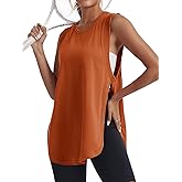 Tankaneo Womens Side Slit Workout Tank Tops Cotton Sleeveless T Shirts Oversized Summer Casual Yoga Gym Tees