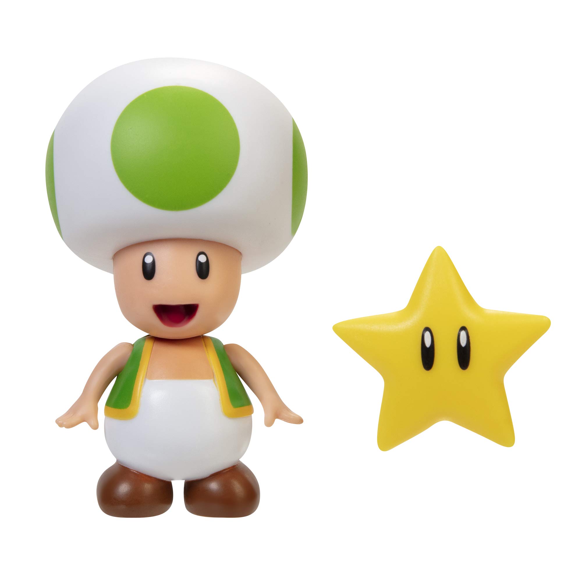 Nintendo Green Toad Figure, 4" / 10cm Posable Articulated Action Figure with Star Accessory, Perfect for Kids and Collectors