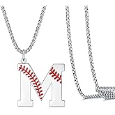 VEEHOO Baseball Necklace for Men Boys,Initial A-Z Letter Baseball Jewelry Pendant Baseball Gifts for Boys Boyfriend Coach Dad