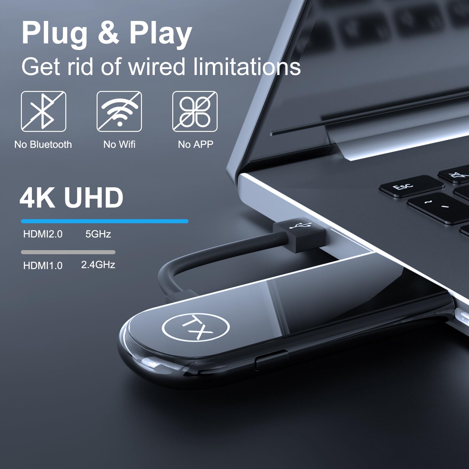 4K Wireless HDMI Transmitter and Receiver 100FT, Plug&Play Portable 2.4G/5G Wireless HDMI Extender, 4K Wireless Display Adapter for Video and Audio Streaming to Monitor from Laptop/TV Box
