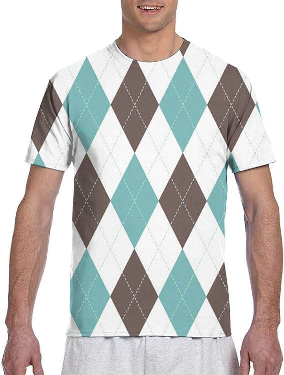 Amazon アーガイルサドルブラウン ガルフグリーン 73ファッションメンズラウンドネックデザイン半袖スリムフィットカジュアルtシャツ シャツ 通販