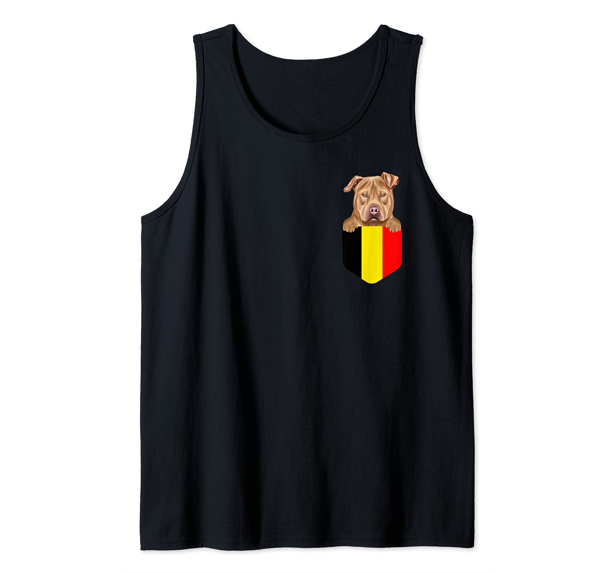 Belgium Flag Usa Staffordshire Terrier Dog In Pocket Tank Top