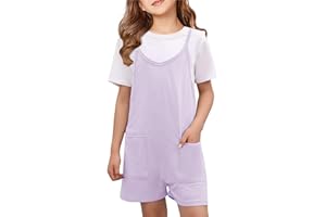 CharmWM Girls Summer Jumpsuits Spaghetti Strap Sleeveless Loose Romper Short Pants with Pockets 5-14 Years