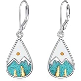 AXOMY Mustard Seed Earrings for Women 925 Sterling Silver Mountain Dangle Earrings Turquoise Mustard Seed Jewelry Gifts for Mom