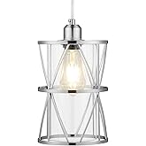 SHENGQINGTOP Modern Cylindrical Pendant Light with Clear Glass, Brushed Nickel Hanging Light, Transitional Metal Pendant Ligh