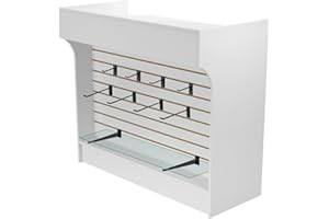 HUZJIEHUI 48" W x 22" D x 40" H Free-Standing White Cash Register Stand,Cash Wrap Counter with Slatwall Front Panel, Pull-Out Drawer & Check Writing Area