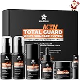 Gift for Men Skincare Skin Care Set for Men Him Complete Routine Kit with Niacinamide & Ceramides - Face Cleanser, Scrub, Toner, Serum, Moisturizer Cream, Lip Balm - Christmas, Valentine's Day Gifts