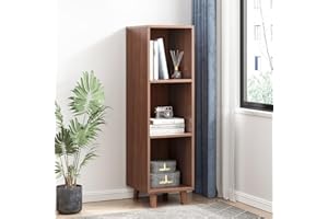IOTXY Open Cube Low Bookcase - 3-Tier Freestanding Storage Display Cabinet Organizer with Legs for Home Office, 3-Cubes Open Shelf Short Bookshelf, Walnut