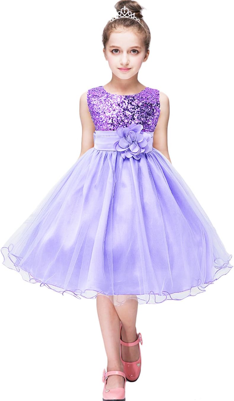 Girls Flower Princess Tutu Party Dress Sequin Flare Lace Princess Dress