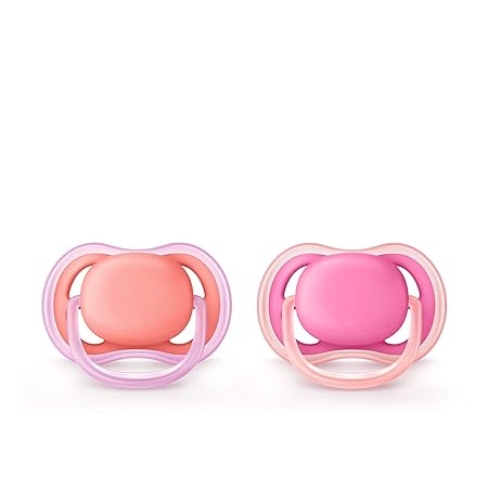 Philips Avent Ultra Air Pacifier for Girl, 6-18 Months, Pink, 2 Pack SCF245/22