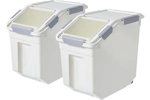 HANAMYA 10 Liter / 20 lbs Rice Storage Container with Measuring Cup, BPA free, For Rice | Grain | Pet Food | Flour, 2 count, White
