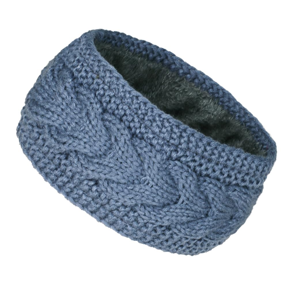 Fleece Lined Knitted Headband Ear Warmer Winter Warm Thick Hairband Thermal Headbands Elastic Hair Wrap for Women (Blue, One Size)