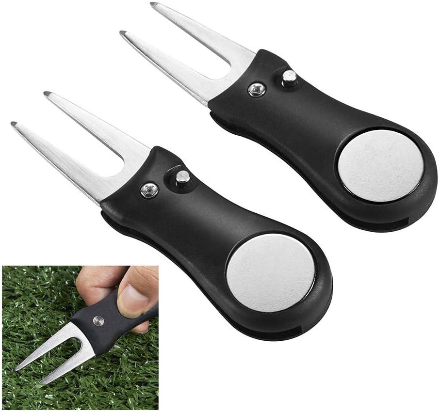 Shuzhu Golf Divot Tool Prongs Portable Green Repair Tool Putting Magnetic Ball Mark Repair Tool Pitch Golfers Kit Equipment Gifts Switchblade