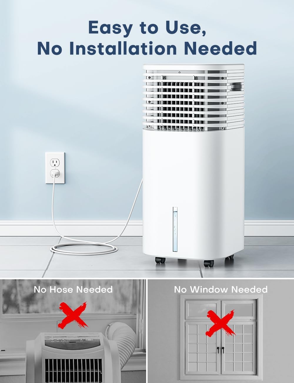 TEMEIKE 4-IN-1 Portable Air Conditioners, Evaporative Air Cooler w/ 4 Modes & 3 Speeds, 15H Timer for Smart Auto-off, 2-Gal Tank for 20H Cooling,17FT Remote,No Hose Needed,120°Oscillating Swamp Cooler