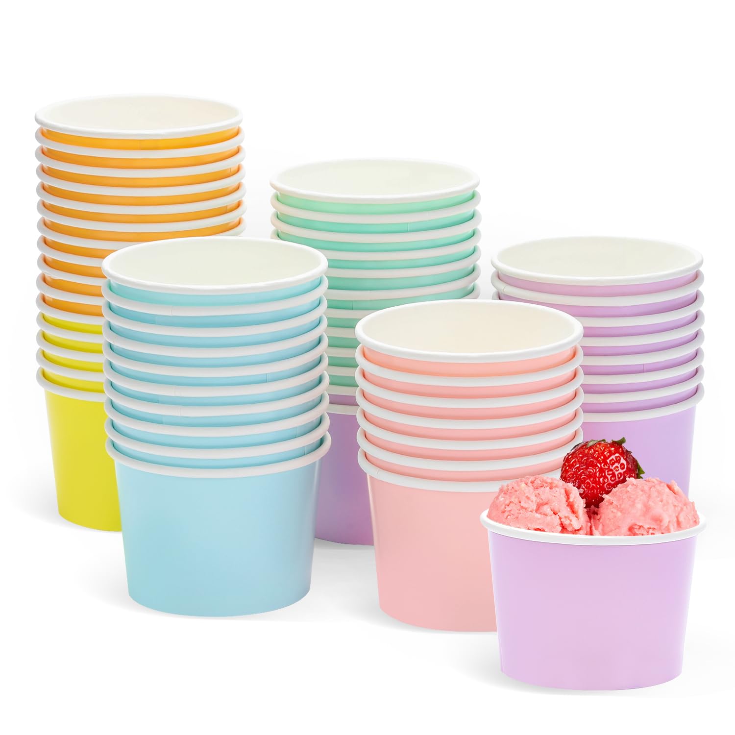 ZALAON Paper Ice Cream Cups,60 x 3OZ/130ML Disposable Colorful Paper Dessert Cups for Sundae Frozen Yogurt