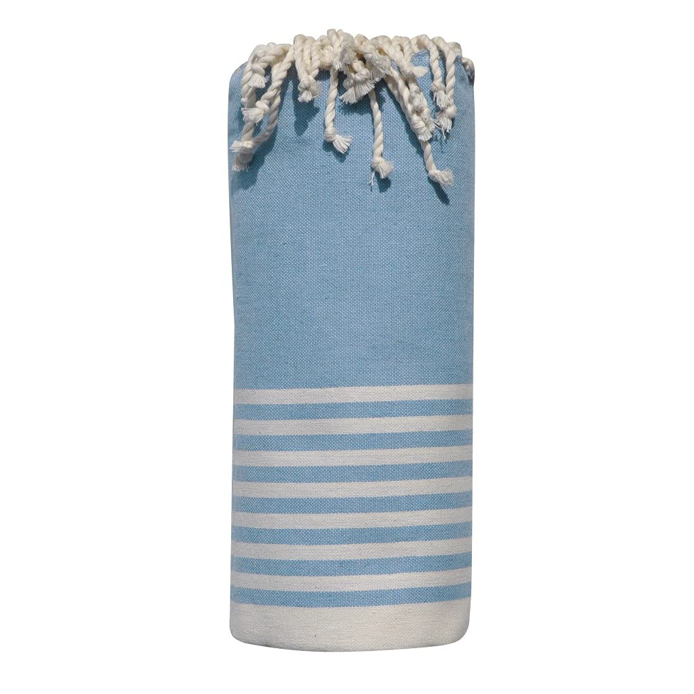 LES POULETTES BIJOUX - Towel Cotton Big Fouta Hammam or Beach Small White Stripes 150 x 250cm - Blue
