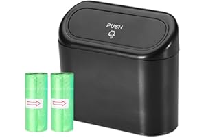 RESWISH Car Trash Can Bin with Lid,Small Car Garbage Can with 30pcs Trash Bags,Car Garbage Trash Can Storage,Leakproof Mini Can Bin,Can Organizer Storage for Front Back Seat, Garbage Can