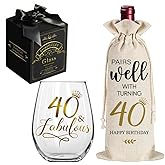 Pokolllee 40 Fabulous Wine Glass Gifts for Her, Happy 40th Birthday, Pairs Well With Turning 40th Birthday Wine Bag