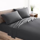 Mellanni 400TC Cotton Sateen Sheets, Queen Gray, 4 Piece Set | Smooth 100% cotton weave, 15 in fitted pocket, flat 90 x 102, 2 pillowcases, machine washable gray bedding