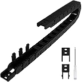 LMioEtool R28/38 15mm x 15mm(Inner H x Inner W) Black Plastic Cable Wire Carrier Drag Chain 1M Length for CNC, with End Connectors - Semi Enclosed Type (Inner Side openable)