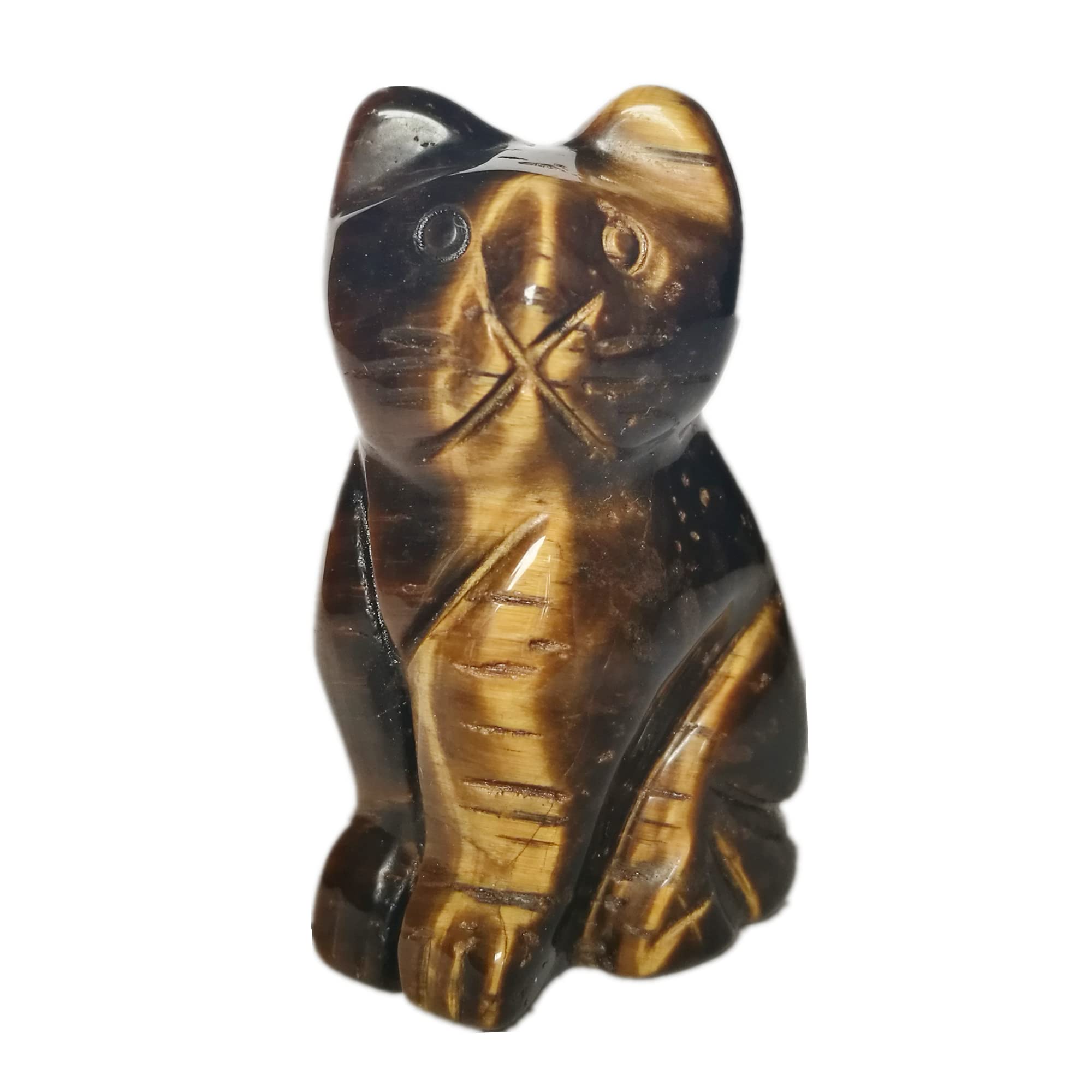 Manekieko Natural Tiger's Eye Crystals and Healing Stones, Pocket Carved Lucky Cat Figurines Collectibles 2 Inches Room Decor