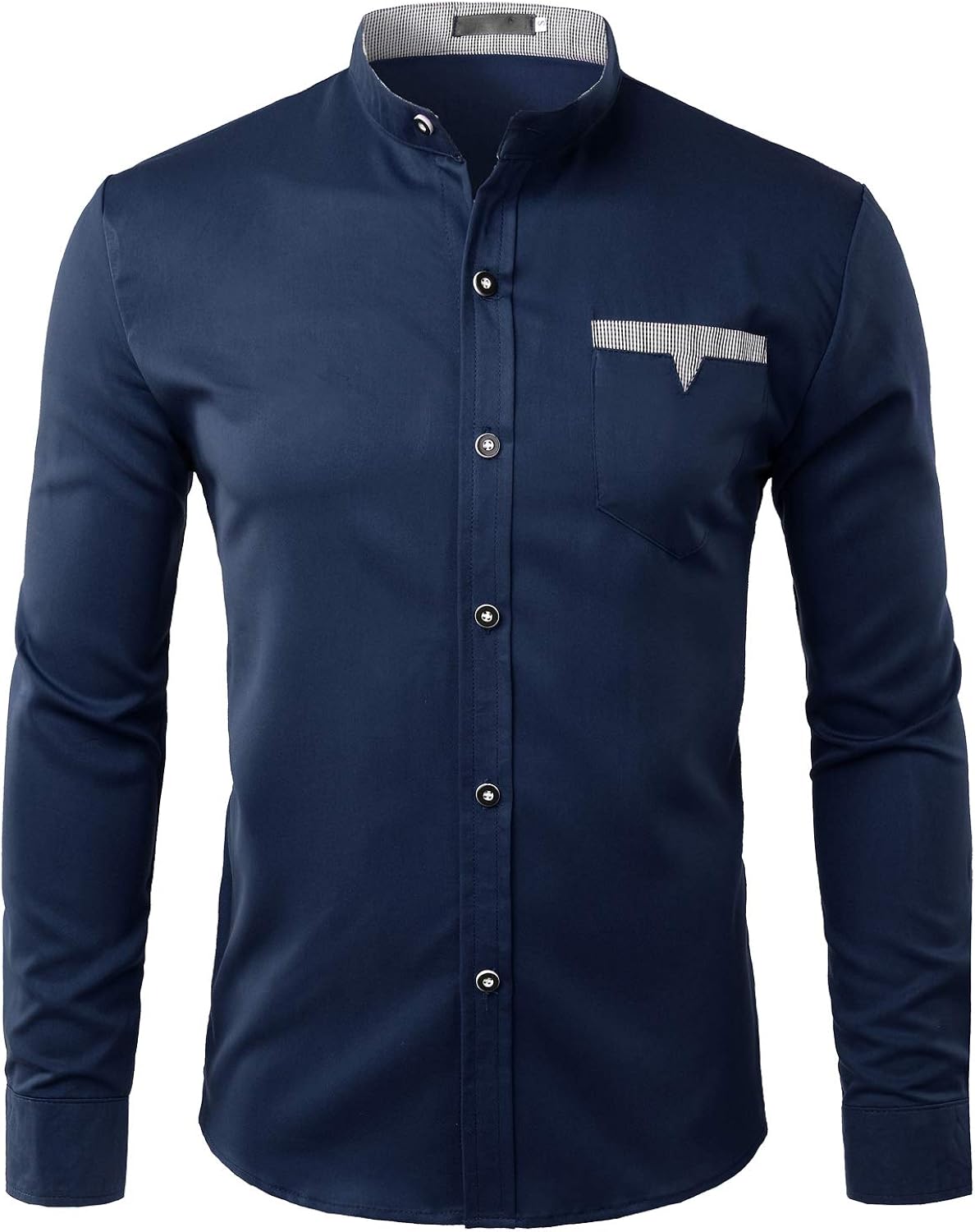 ZEROYAA Mens Hipster Banded Collar Slim Fit Long Sleeve Casual Button