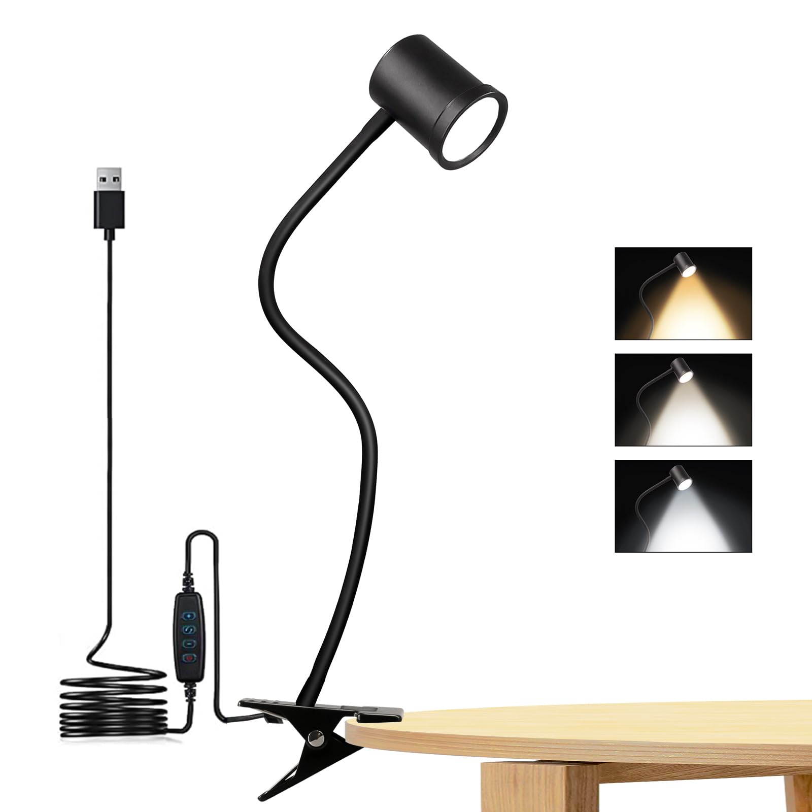 Photo 1 of 3 Modes & 10 Brightness Clip-on Reading Light - Desk Lamp with 360 Gooseneck & Memory Function for Bed, Books & Headboard