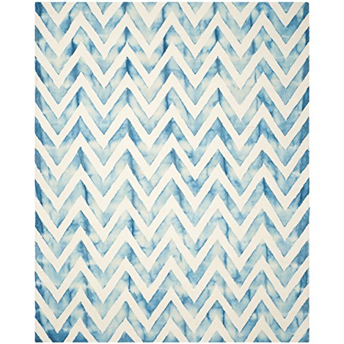 Safavieh Dip Dye Collection DDY715H Handmade Chevron Stripe Watercolor Ivory and Turquoise Wool Area Rug (9' x 12')