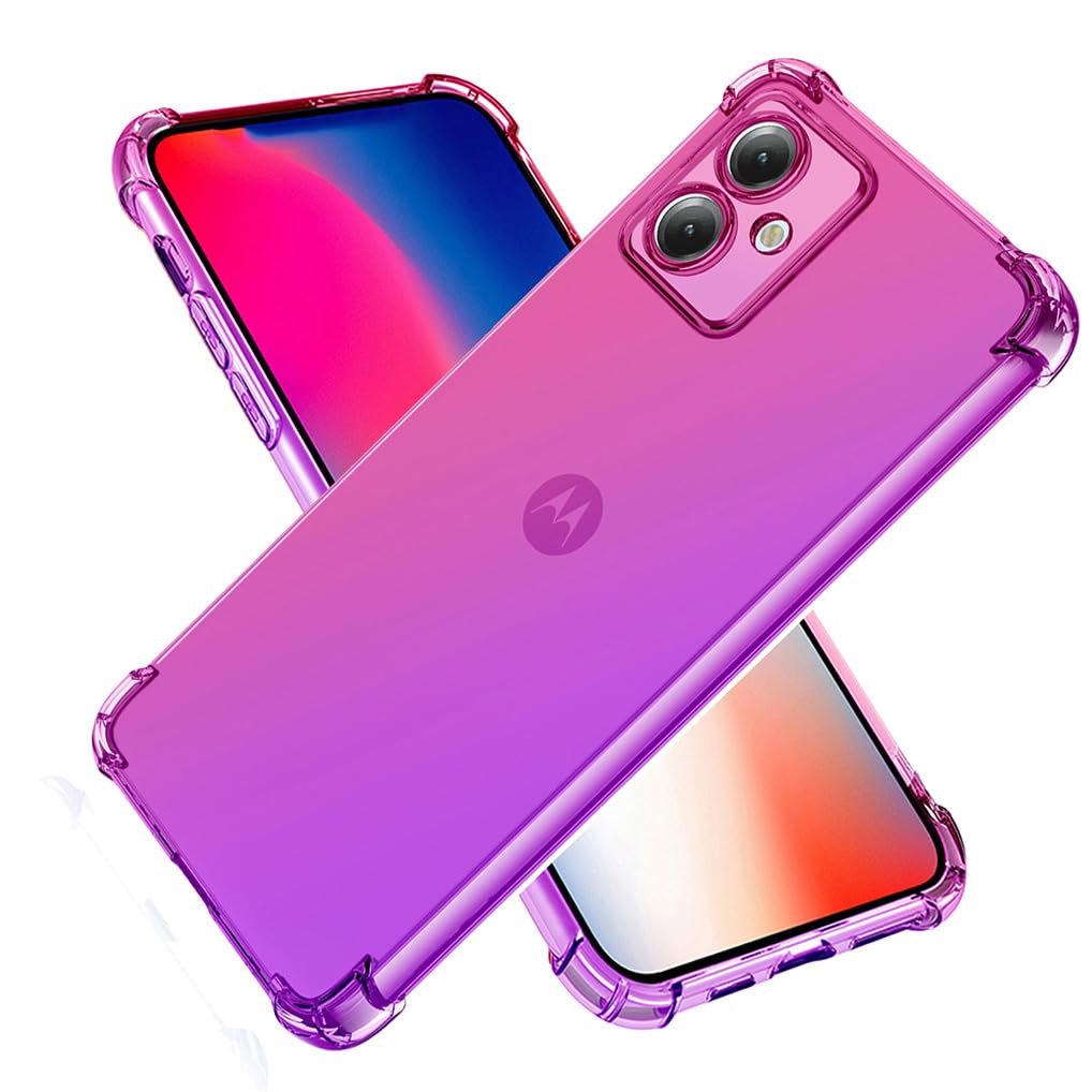SEAHAI Case for Motorola Moto G55 5G, Gradient Color Ultra-Slim Crystal Transparent Cover Clear Back [Anti-Yellow] Soft TPU Silicone Shockproof Bumper Cover, Pink/Purple