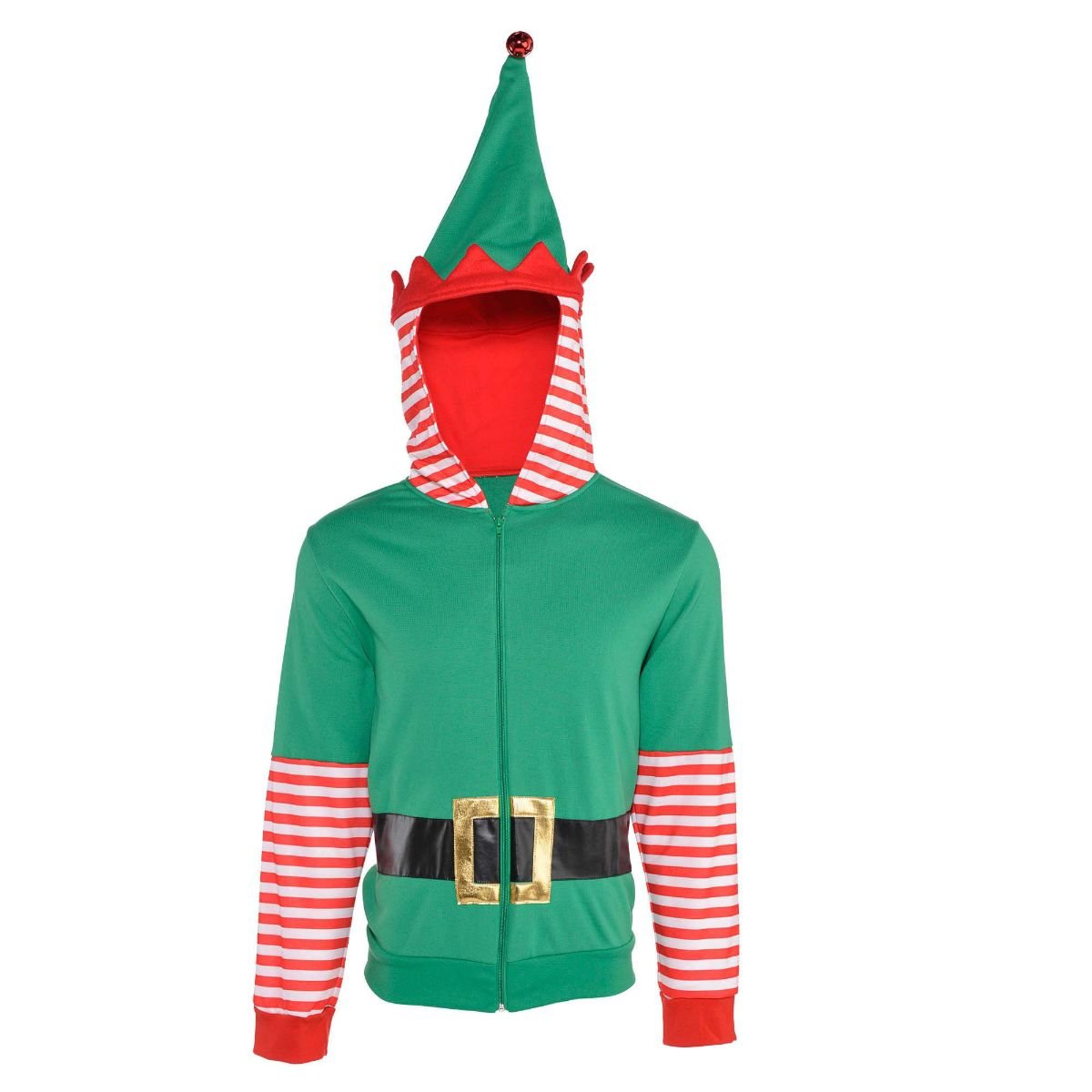 amscan Fun-Filled Christmas and Holiday Party Elf Hoodie, Red/Green, Fabric, Pack of 1