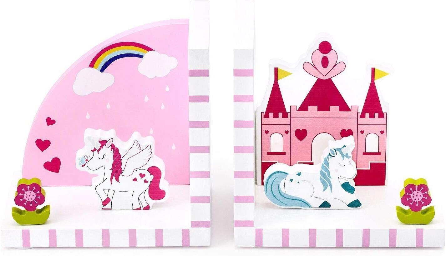 Mousehouse Gifts - Blue & White Unicorn Wooden Children's Bookends, Charming Kids' Room Decor for Boys & Girls